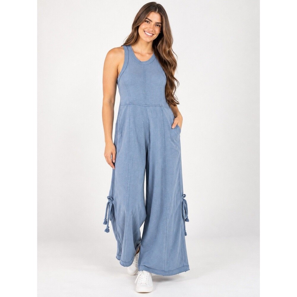 Simply Southern Vivian River Jumpsuit Women’s M Blue Wide Leg Sleeveless